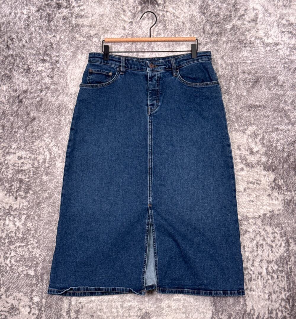 Ruti 90s Denim Midi Skirt 12 Womens Blue Slit Front